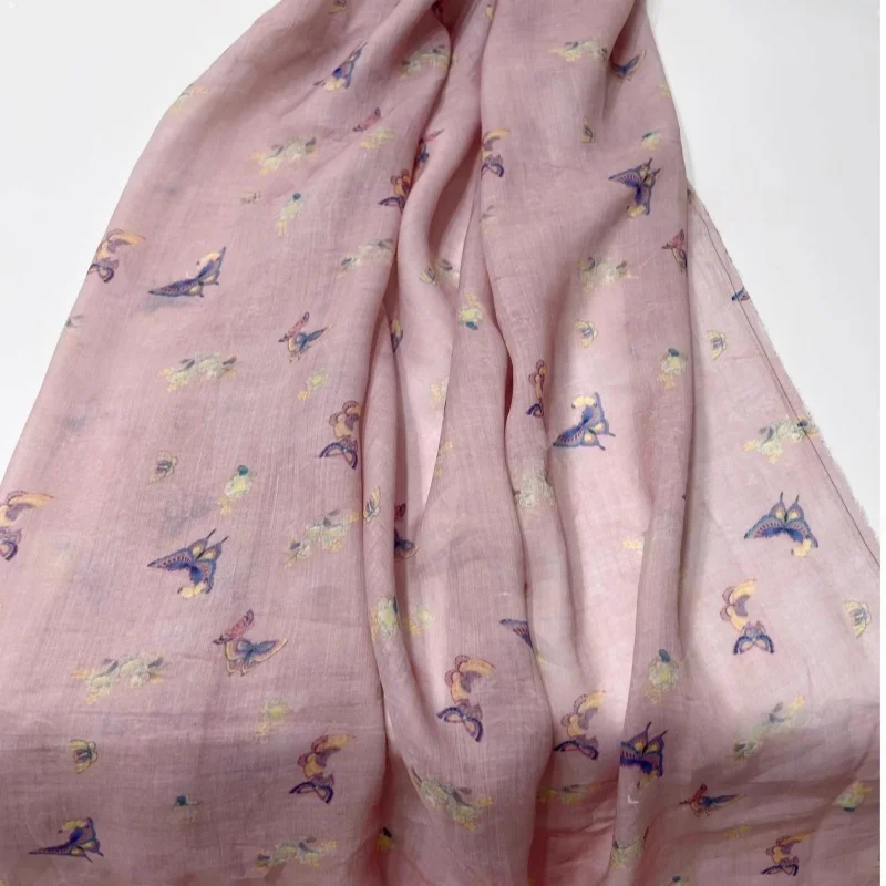 

50x140cm Pink Butterfly 100 pieces of light and fresh pure ramie fabric dress blouse summer clothing fabric