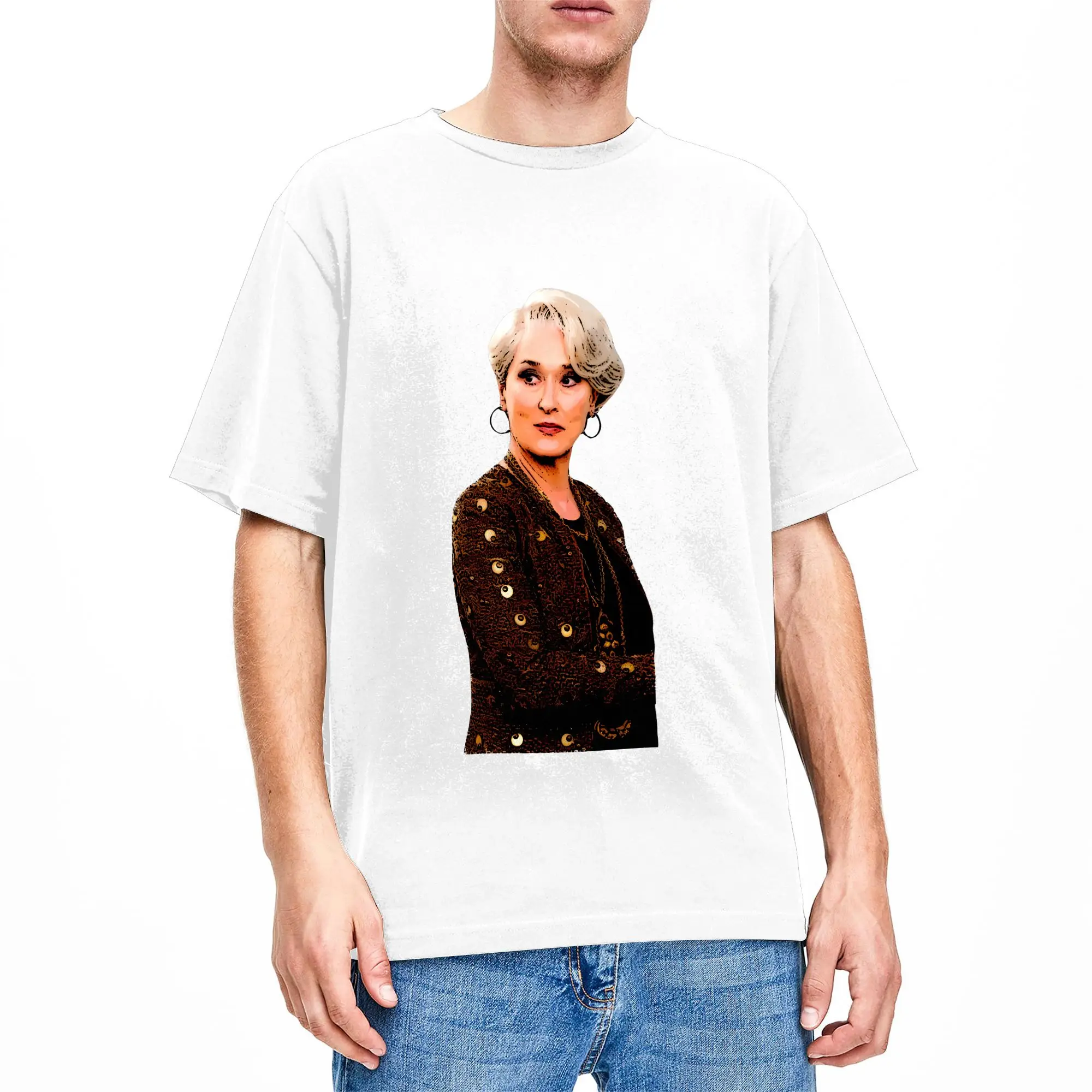 Miranda Priestly The Devil Wears Pradaed Cotton T-Shirt For Adult Summer Funny T-Shirts Harajuku Tees Oversize Wholesale Clothes