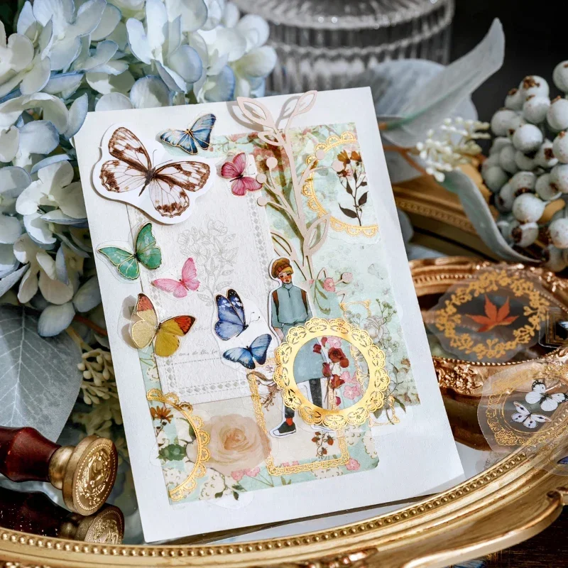 

30Sheets sticker pack foil Butterfly Rose Lace gold butterflies Paper Diary literary Scrapbooking DIY Journal Planner 13*8CM