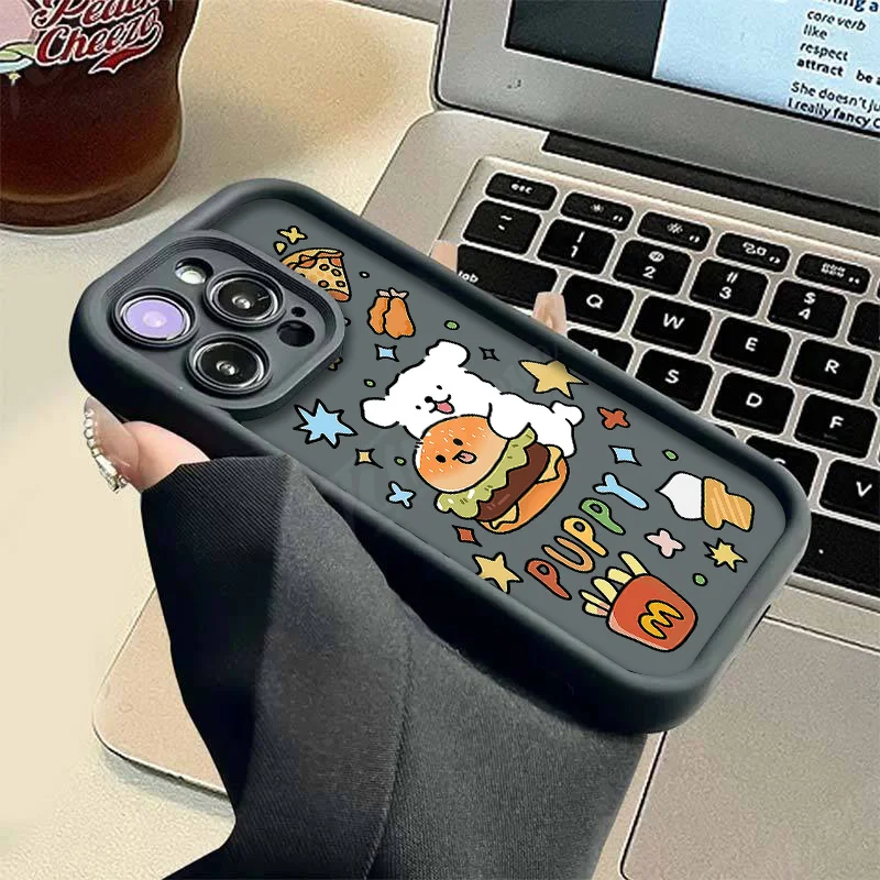 Cartoon Cute Puppy Dog Case for iPhone 14 15 Pro Max 13 12 11 X XS XR 7 8 Plus SE 2020 Matte Silicone Printing Protective Capa image 5