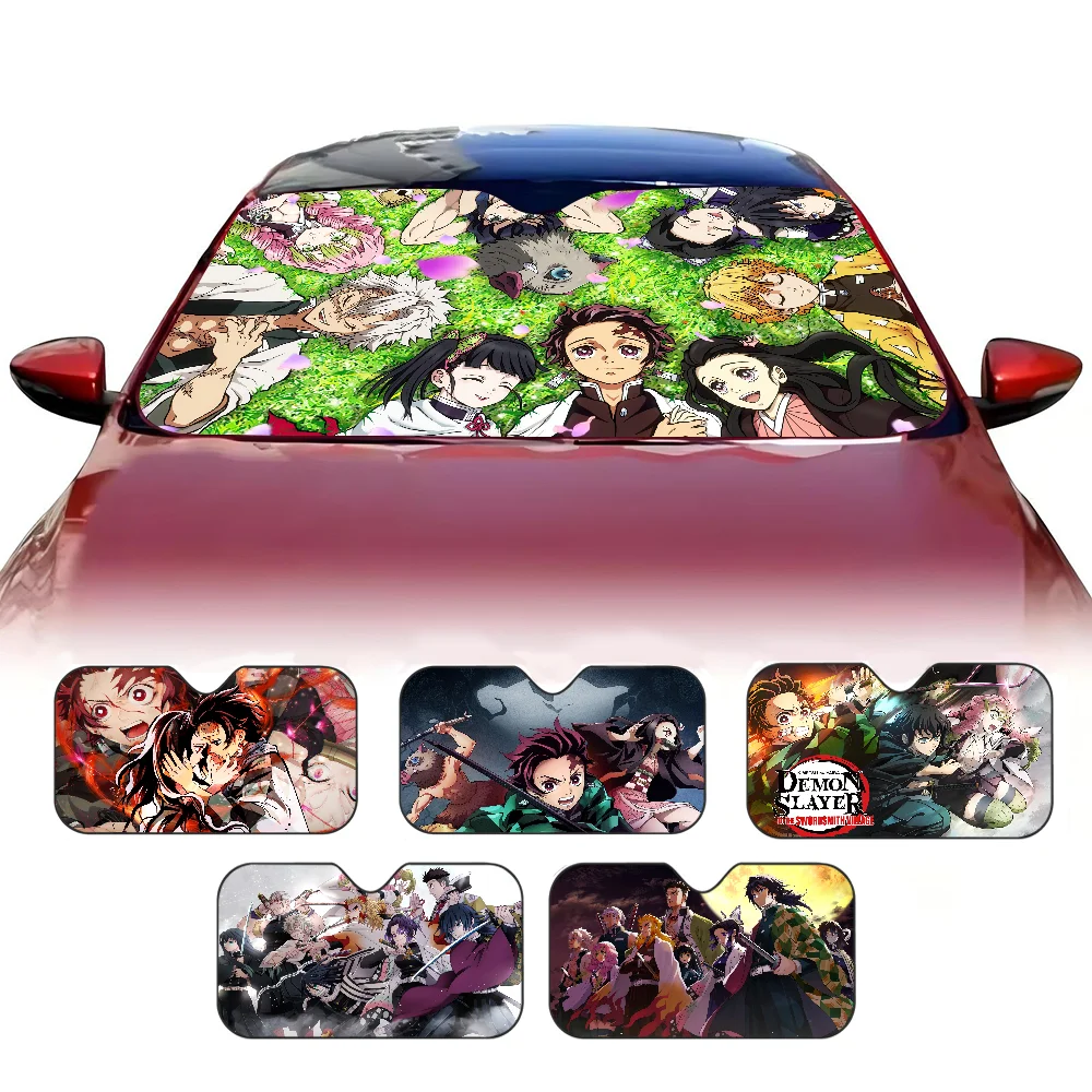 Аниме Demon Slayer лобовое стекло солнцезащитный козырек аниме милое переднее лобовое стекло автомобиля 70x130 см солнцезащитный козырек теплоотражатель