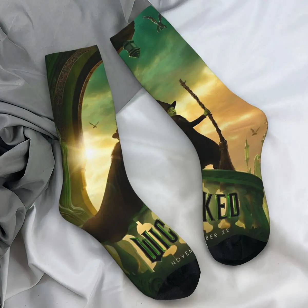 Wicked Elphaba & Glinda Tonal Stockings Custom Fashion Socks Autumn Anti Bacterial Socks Men Running Sports Medium Soft Socks