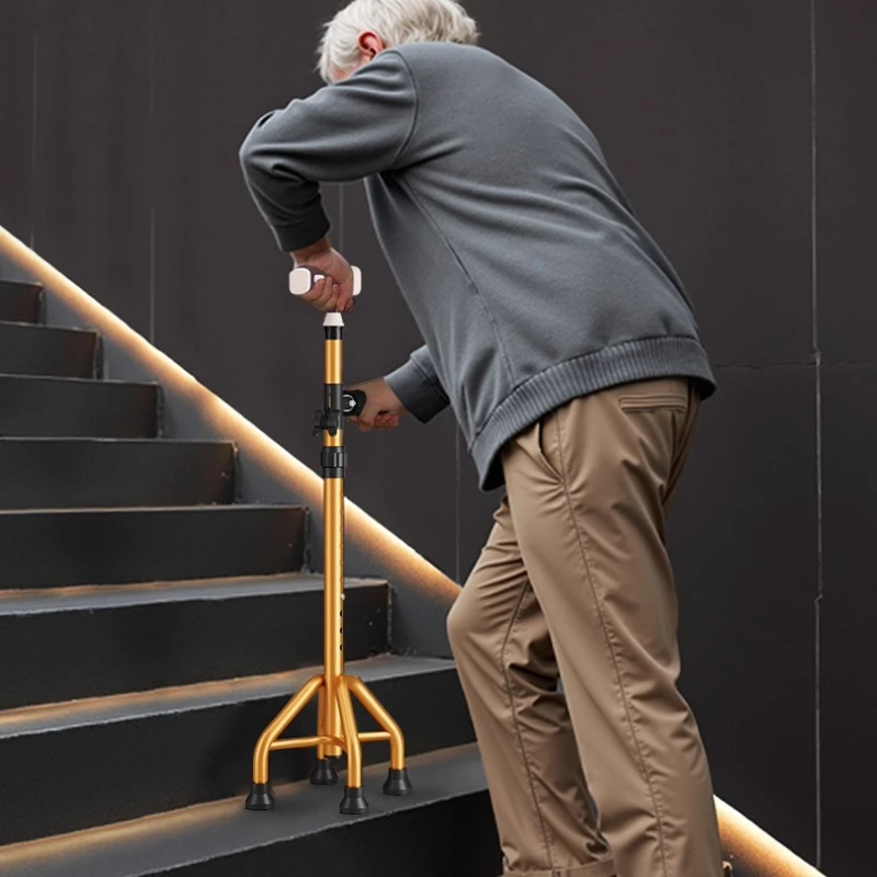 Aluminum Alloy Non-Slip Walking Sticks Walker for Elderly, Adjustable Multifunctional Cane with Double Handles,Old Men Crutches