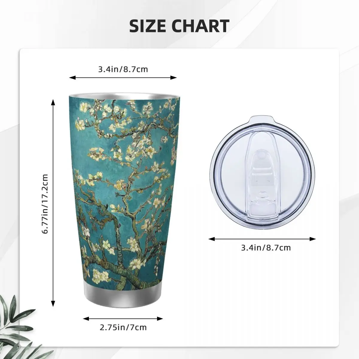 Van Gogh Restored Blossoming Almond Tree Insulated Tumbler with Straws Lid Vacuum Coffee Mugs Office Home Car Bottle Cup