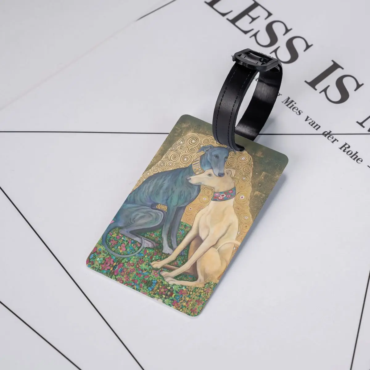 Gustav Klimt Greyhound Dog Art Etiquetas bagagem, Privacidade ID Label Capa, Personalizado, Whippet, Sihthound, Bagagem