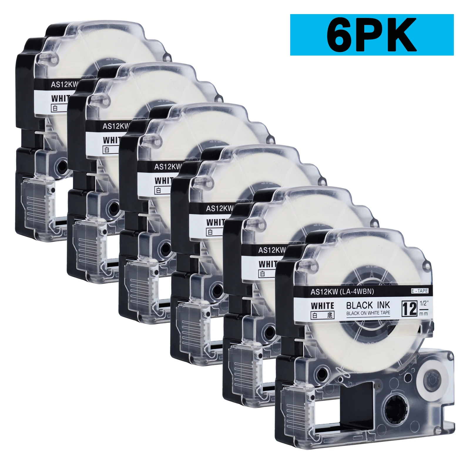 6PK Compatible for Epson Label Tape SS12KW SS9KW ST12KW SS18KW SS24KW for EPSON LW-300 LW-400 LW-600P LW-700 LC-4WBN9 Printers