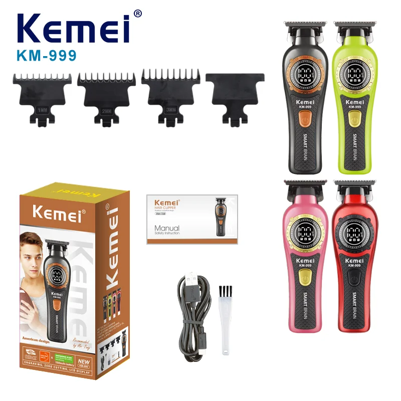 Kemei KM-999 Haarschneider für Männer, DLC T-Blade Zero Gapped LED-Anzeige, kabellose USB-Profi-Haarschneidemaschine, Finishing-Maschine
