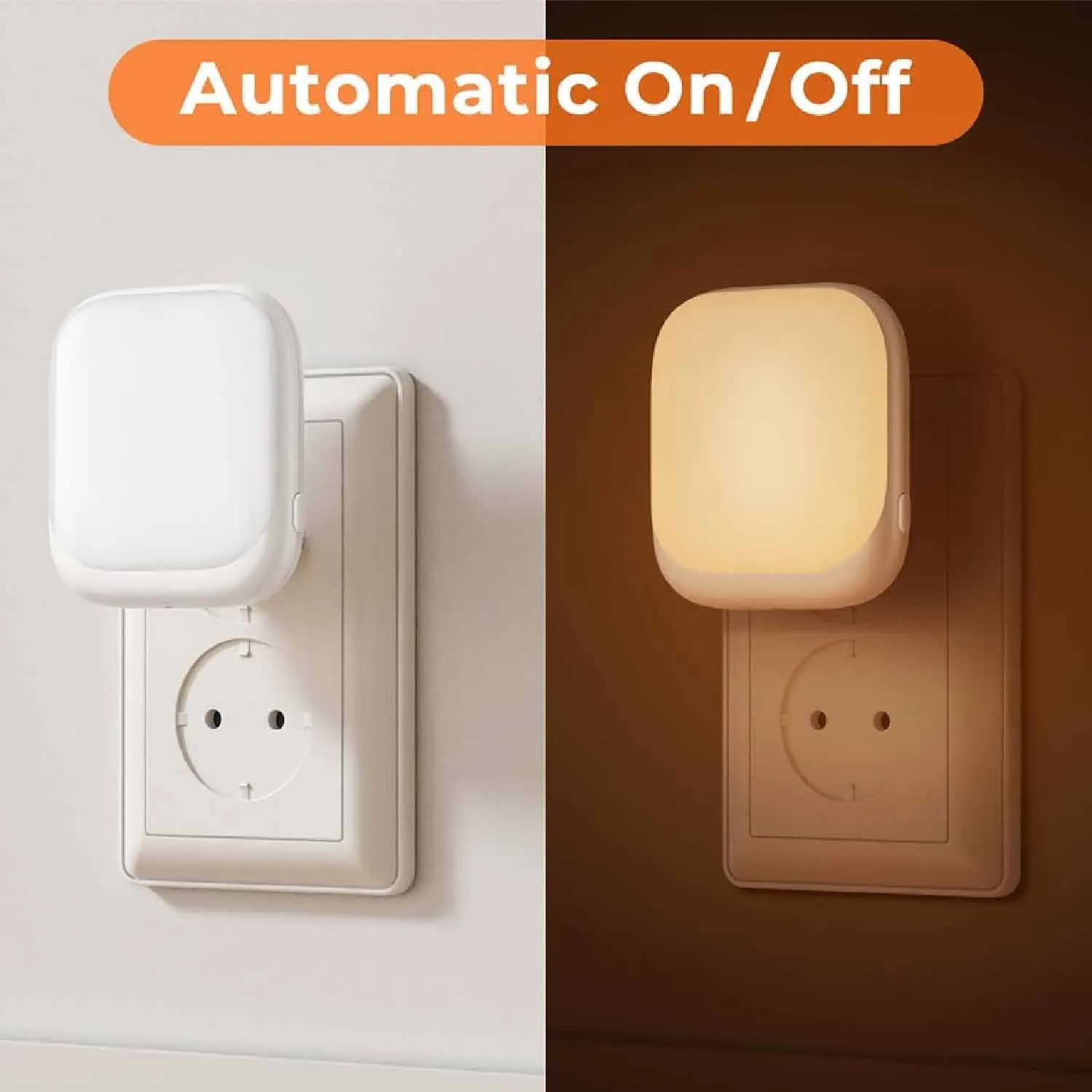 Night Light Socket with Twilight Sensor, Pack of 2 Children's Night Light with 3 Brightness Dimmable for Bedroom, Hallway, Kitch