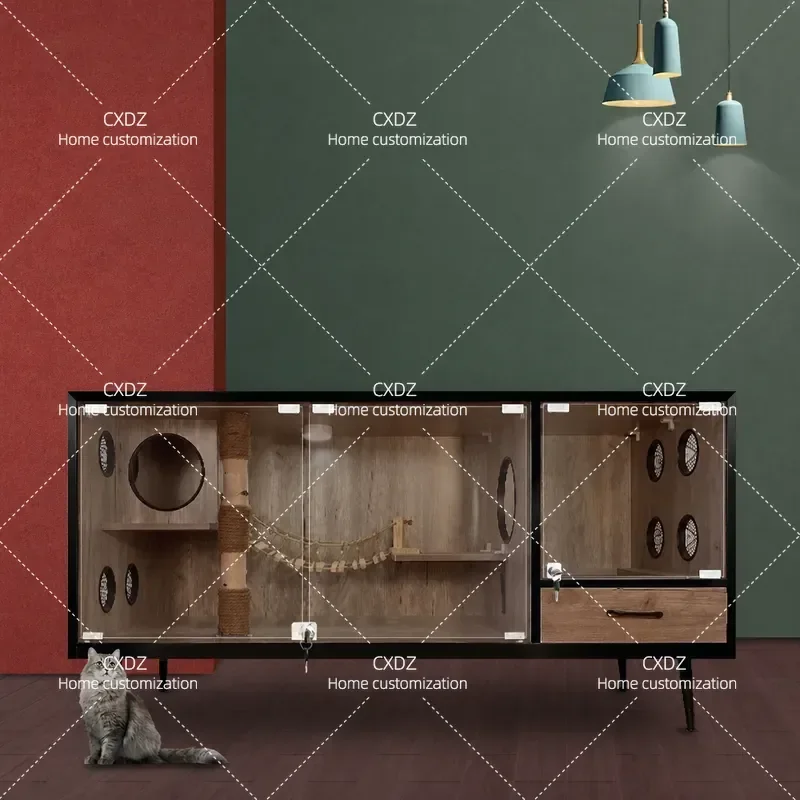 Luxury Solid Wood Cat Villa Four Seasons Universal Pet House Cabinet for Cats Rabbits Mongooses Customizable Home Furniture