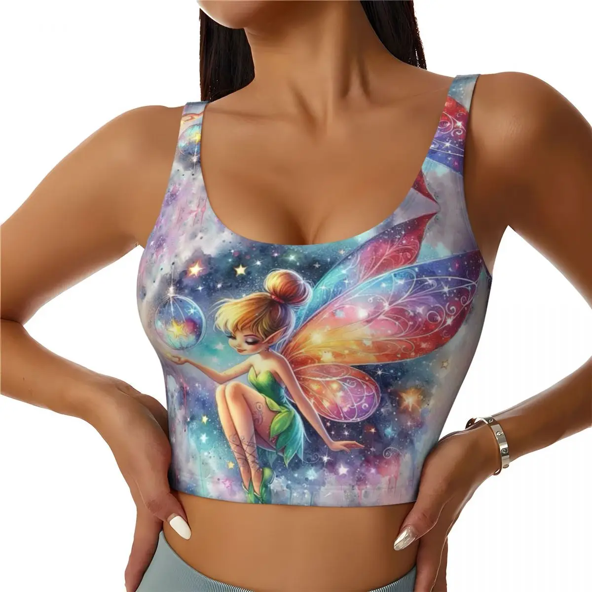 

Custom High Impact Tinkerbell Cartoon Fashion Sports Bra Women Gym Workout Yoga Crop Top