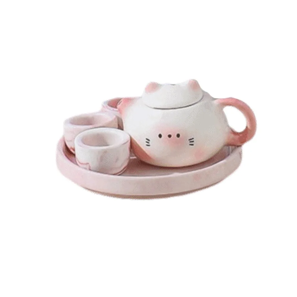 Chinese Style Mini Ceramic Teapot Ornaments Exquisite Smooth Milk Tea Lid Accessories Traditional Ceramic Cat Ear Pot Home Decor