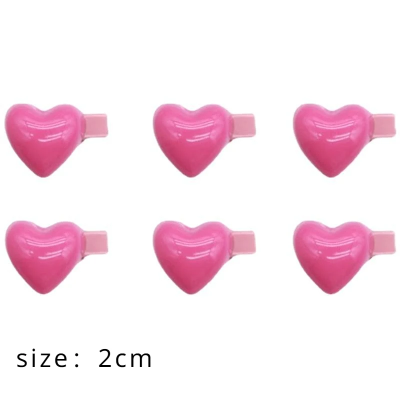 Pequeno clipe de cabelo quebrado, 2cm clipe curto, pato boca clip, doce e bonito, rosa, mini coração de pêssego, 6 pcs