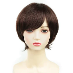 Short Synthetic Wigs With Bangs Straight Brown Heat Resistant Cosplay Daily Use Wigs For Women Asian Girls Wigs Hair Expo City