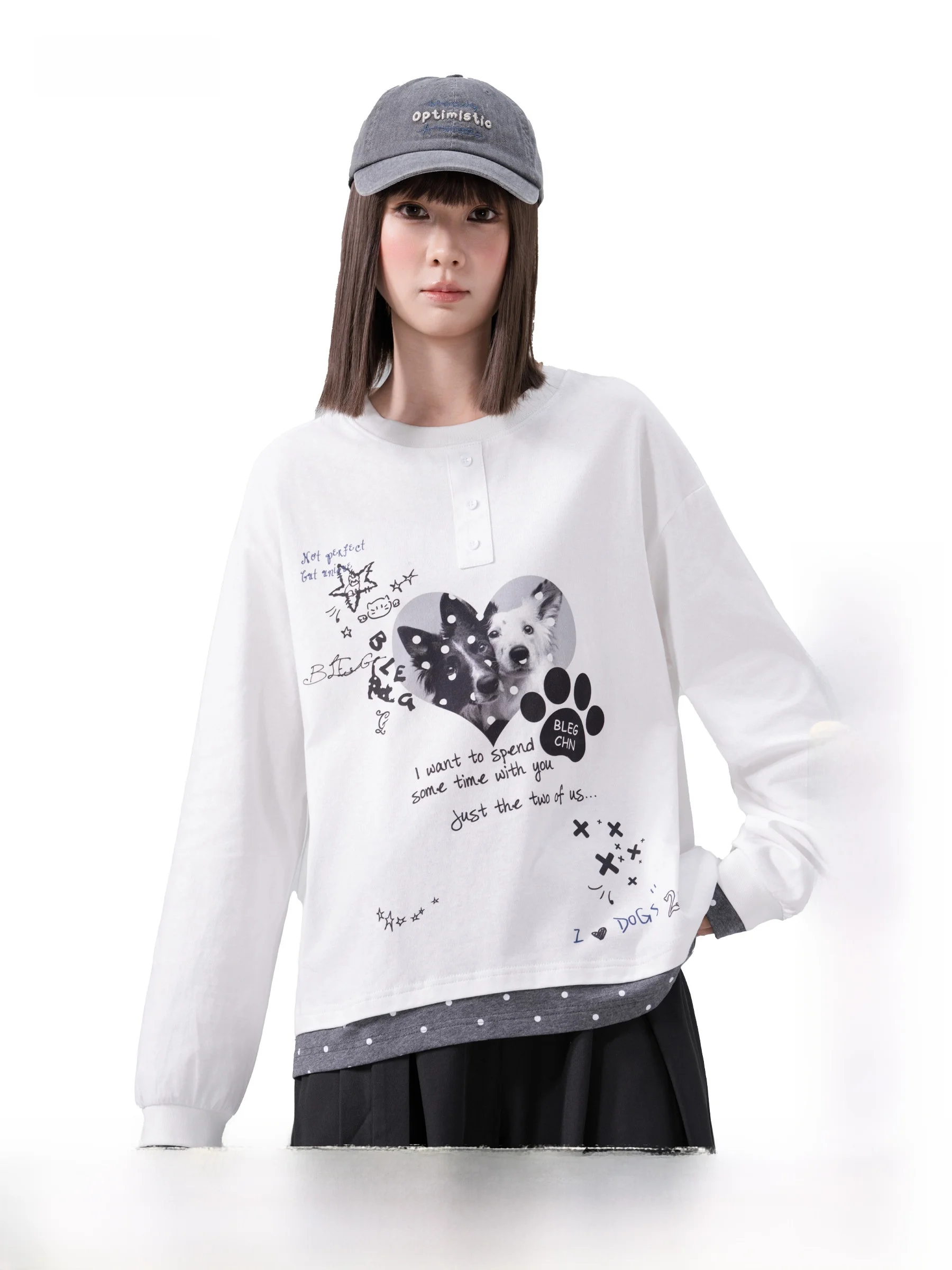 AOGZ Long Sleeve T-Shirt Unisex Loose Shoulder Print round Neck Casual Style Cotton Comfortable Breathable for All Seasons