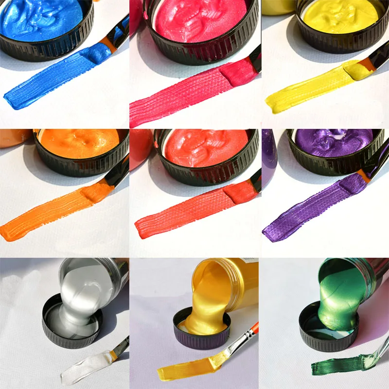 60/100 ML Gold Silver Waterproof Acrylic Pigment Pearlescent Blue Orange Red Metallic Paint By Number