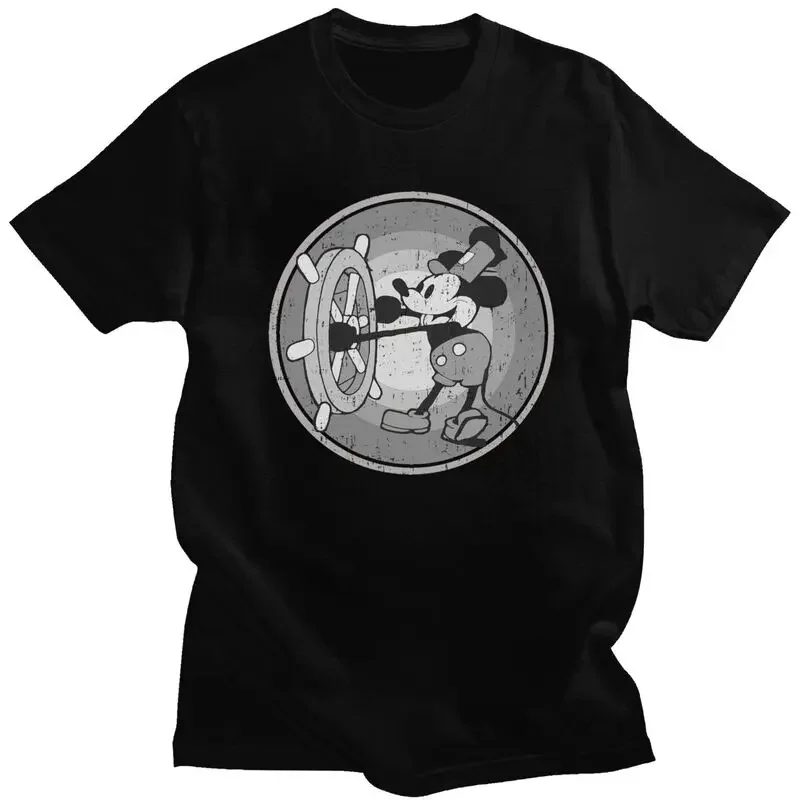 Mickey Mouse Anime T Shirts Men Soft Cotton Tee Tops Steamboat Willie Tshirts Short Sleeve Casual T-shirt Gift