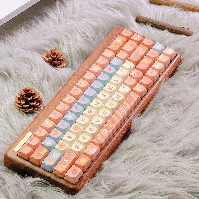 

Milard Bear Keycaps Custom PBT DOA Profile Keycap Cute Pink Cartoon Anime Point Key Cap for Gaming Crush80 Mechanical Keyboard