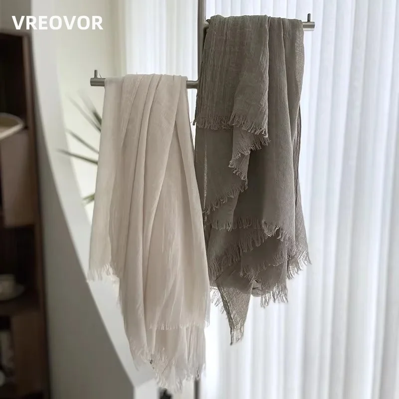 

VREOVOR Solid Color Scarf Female Summer Sun Protection Medium Length Gauze Japanese Korean Beach Scarves Tourism Shawl