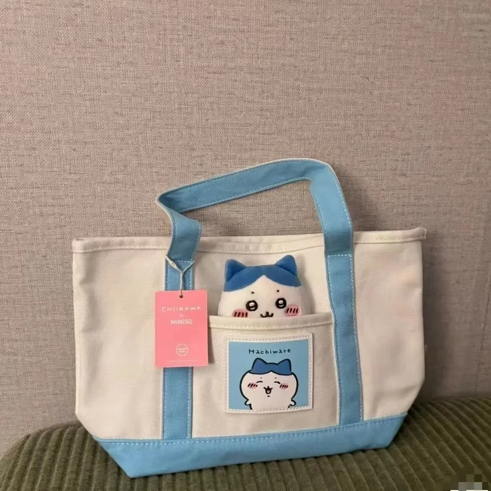 Anime Canvas Tote Bag, Chiikawa titulares, Usagi Cartoon Handbag, Down Fabric, Shoulder Papelaria Bag, Bolsa de grande capacidade