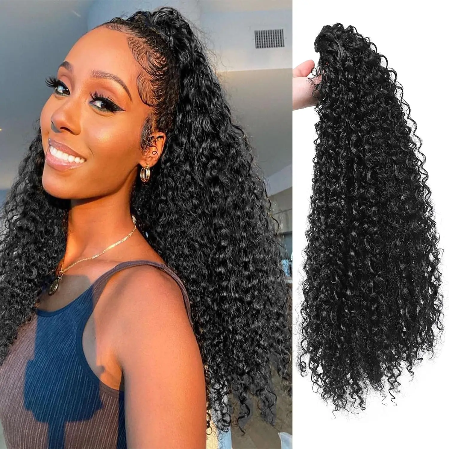 Long Afro Curly Drawstring Ponytail Synthetic Puffy Kinky Curly Fake Tail Extension Fluffy Curly False Hair Ponytail for Women