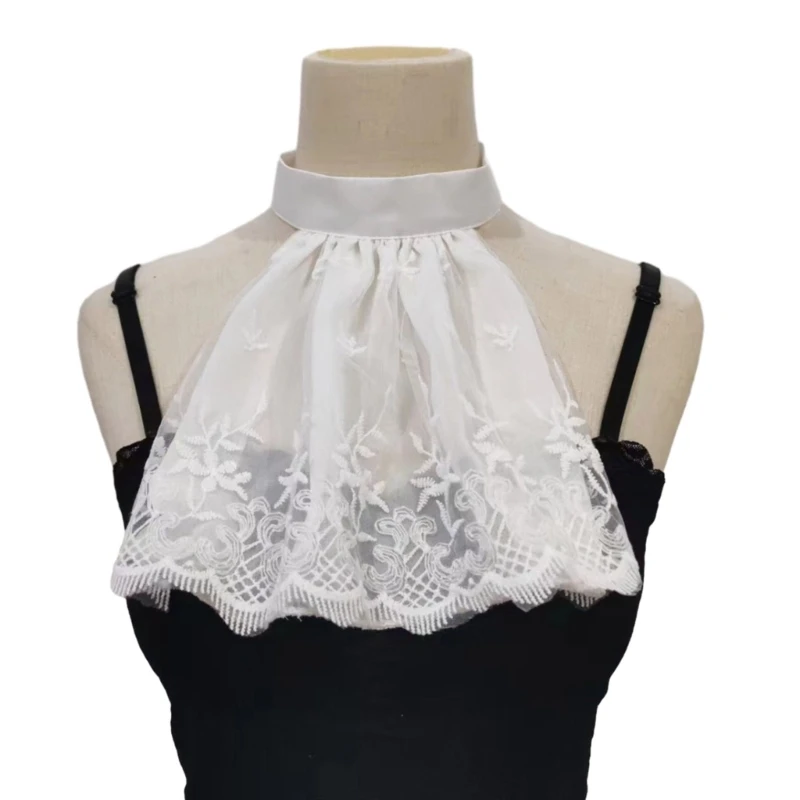 

Lace Ruffled Collar Girls Sheer Victorian Collar Lapel Medieval Cosplay Victorian Ruffled Shawl Collar