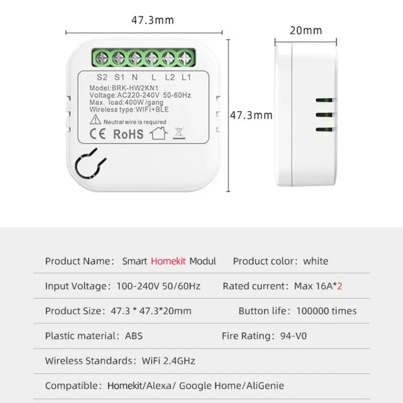 16A Homekit WIFI Smart Switch Mini 2-weg schakelaarmodule Cozylife Smart Breaker Ondersteuning Alexa Google Home Siri