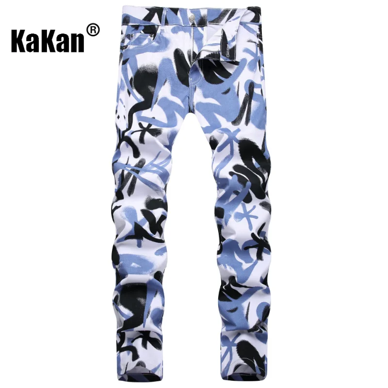 

Kakan - New Printed Personalized Jeans for Men's Wear, Alternative Trend Versatile Elastic Small Foot Long Jeans 19-8837