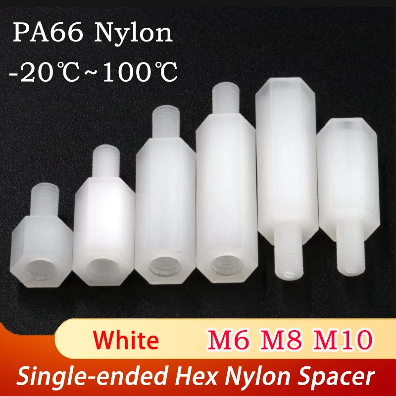 8~20pc M6 M8 M10 White Single-ended Hex Nylon Spacer PA66 Nylon Plastic Insulation Support Column PC Board Spacing Screw Colum
