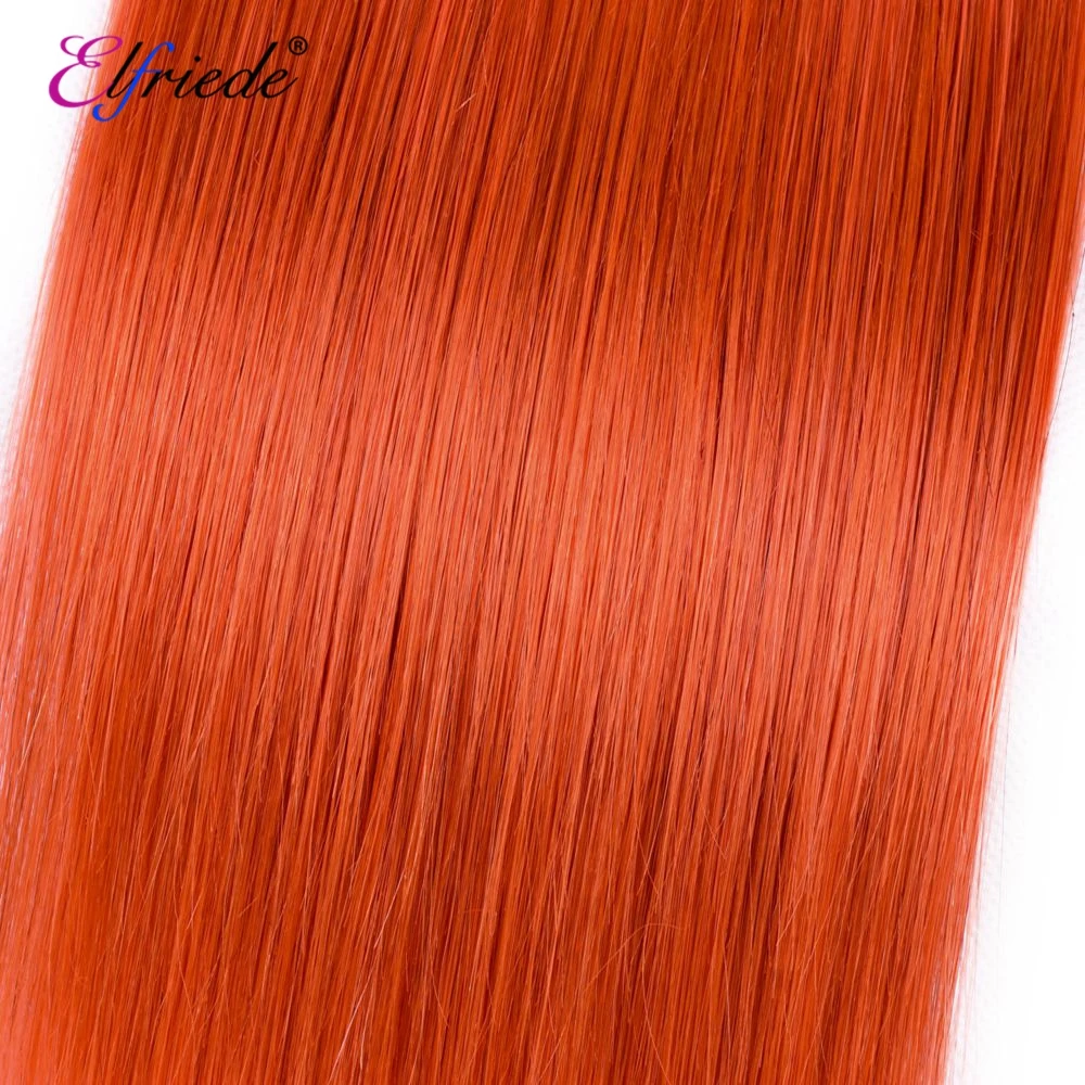 Elfriede Orange Red Straight Colored Human Hair Bundles 100% Human Hair Extensions 3/4 Bundles Deals Human Hair Sew In Wefts