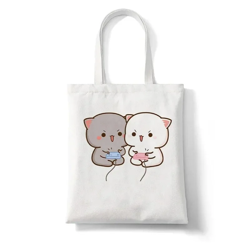 Borse Tote in tela da donna pesca e Goma Mochi Cat Love borsa a tracolla femminile borse da ragazza di moda borsa per la spesa di grande capacità