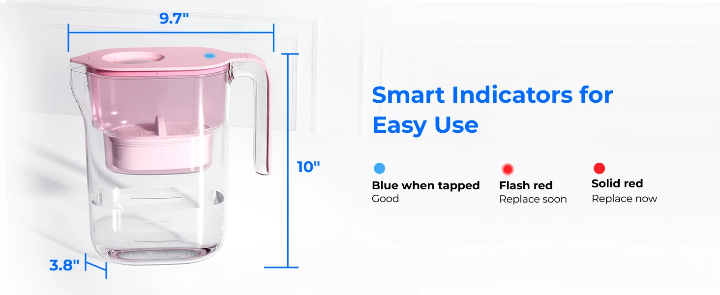 Waterdrop PT-05 Water Filter Pitcher, 7-Cup Capacity, NSF Certified, Pink | 5X Longer Filter Life, Up to 200 Gallons, for Fridge, Countertop, and Gift Giving, Reduces PFOA/PFOS, Chlorine