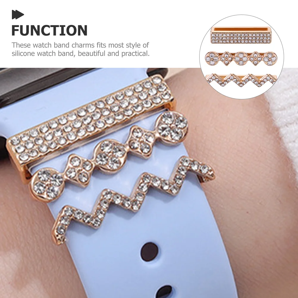 

3Pcs Watch Band Charms Alloy Decorative Ring Buckle Bling Accessories Women Watch Band Bling Charms