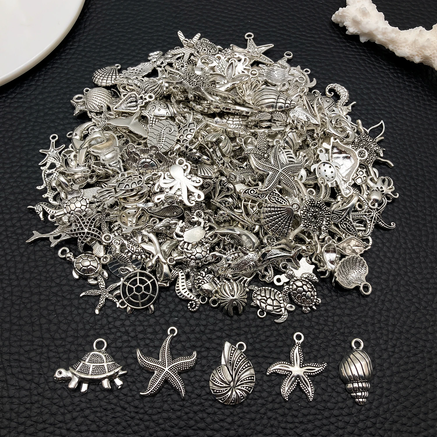 Mystic Ocean Charm Collection (20/50/100pcs) - Nautical DIY Jewelry Supplies in Aged Silver Finish