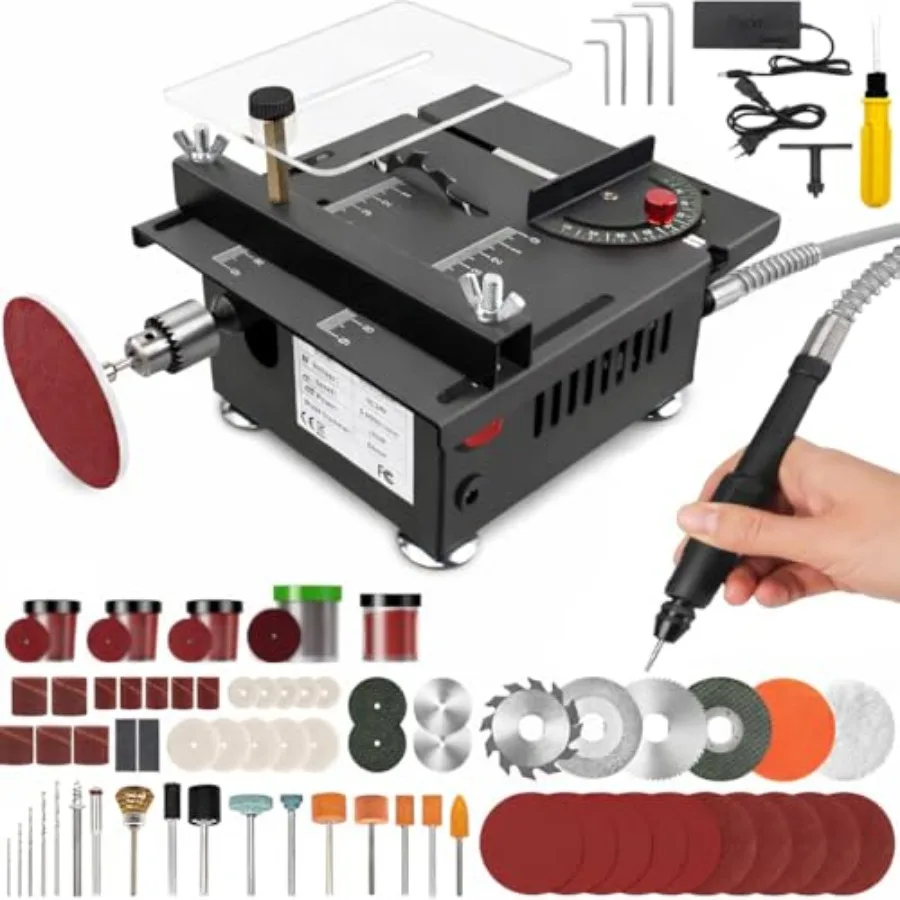 

Mini Table Saw for Crafts Portable Table Saw with 7 Adjustable Speeds Precision Angle and Depth Control with More Accessories C