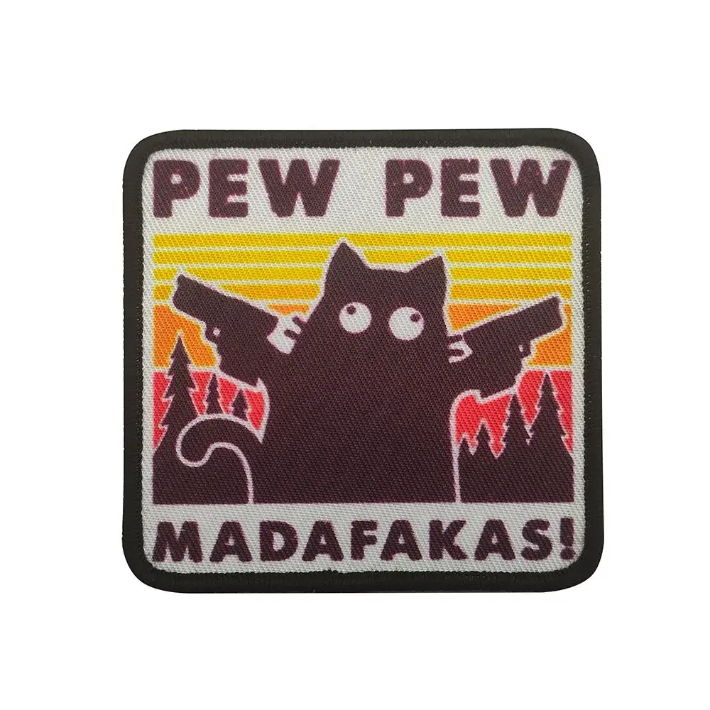 Tactical Pew Pew Madafakas Morale Badge Fun Double Spear Black Cat Embroidery Patch Military Hook&Loop Backpack Clothes Stickers