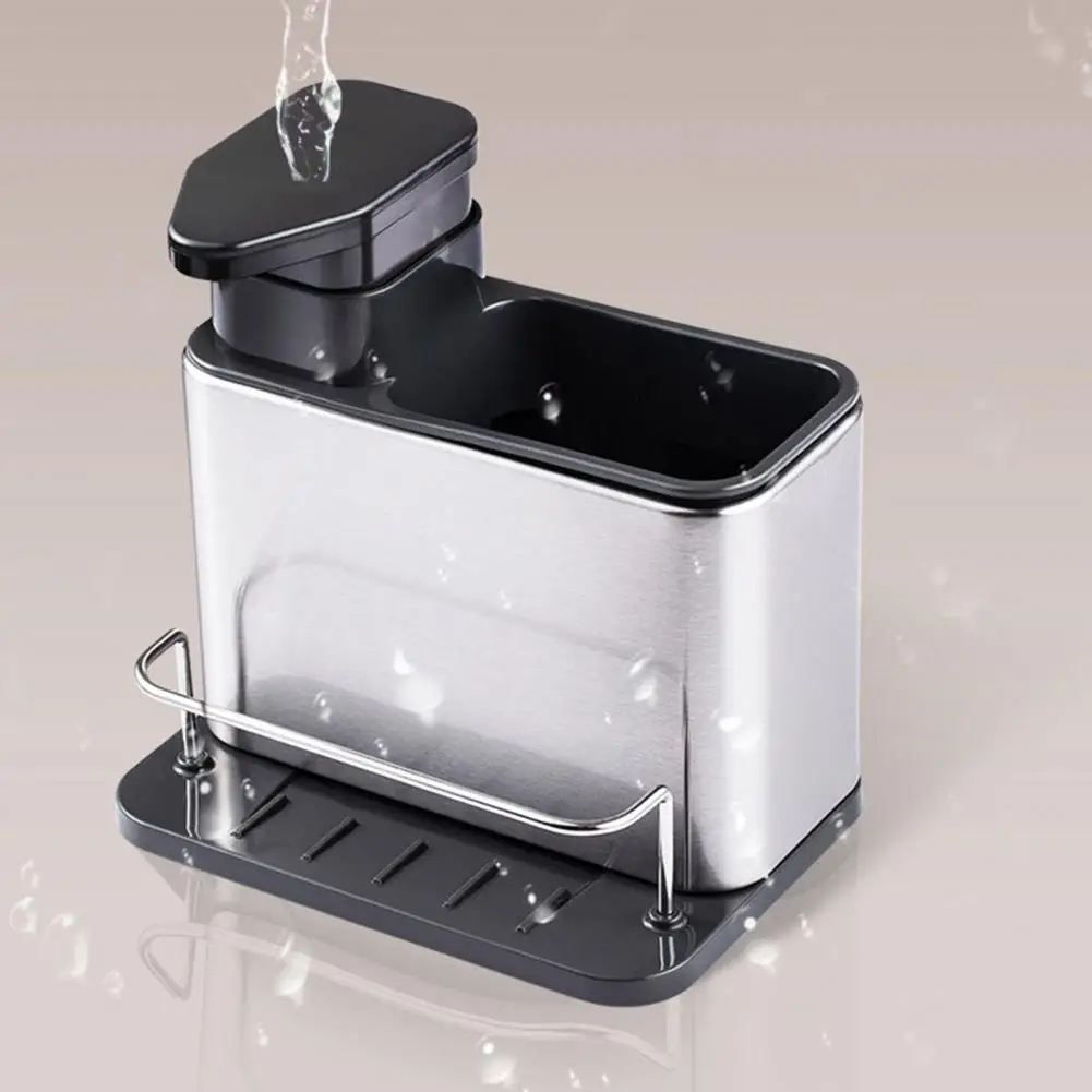 Sink Drain Rack Stainless Steel Kitchen Rack Hand Dish Soap Dispenser with Non-slip Drainage Base Detachable Sponge Holder