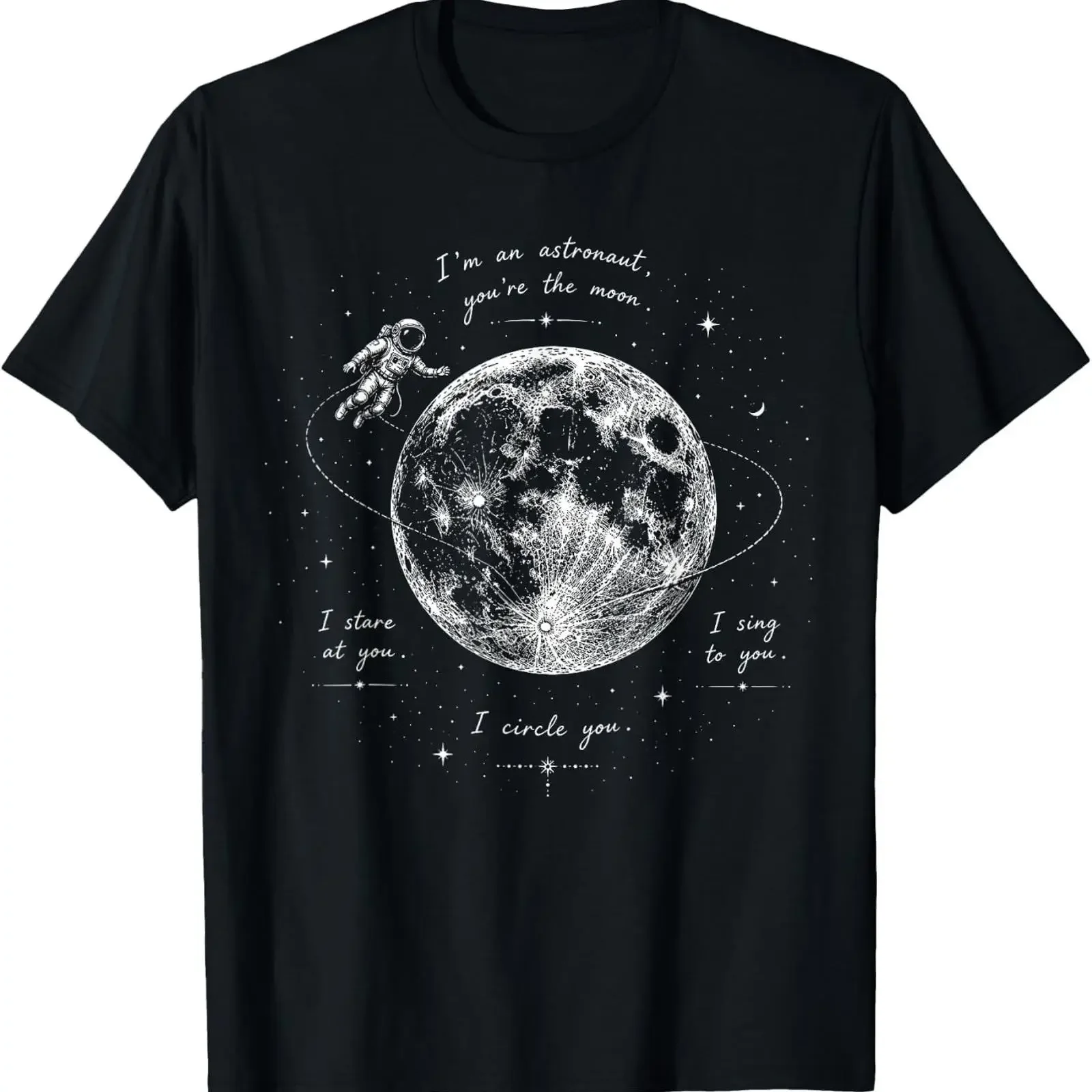 Vintage Astronaut Moon Orbiter Inspired Folk T Shirt vintage Washed Stretched fashion homme Slightly Casual Unisex Soft