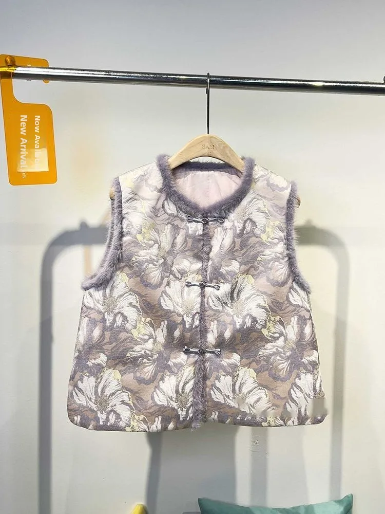 

New Chinese Sle Women's Cotton Vest Floral Embroidery Warm Casual round Ne Loose Fit Faion Set Autumn Winter New Arrival