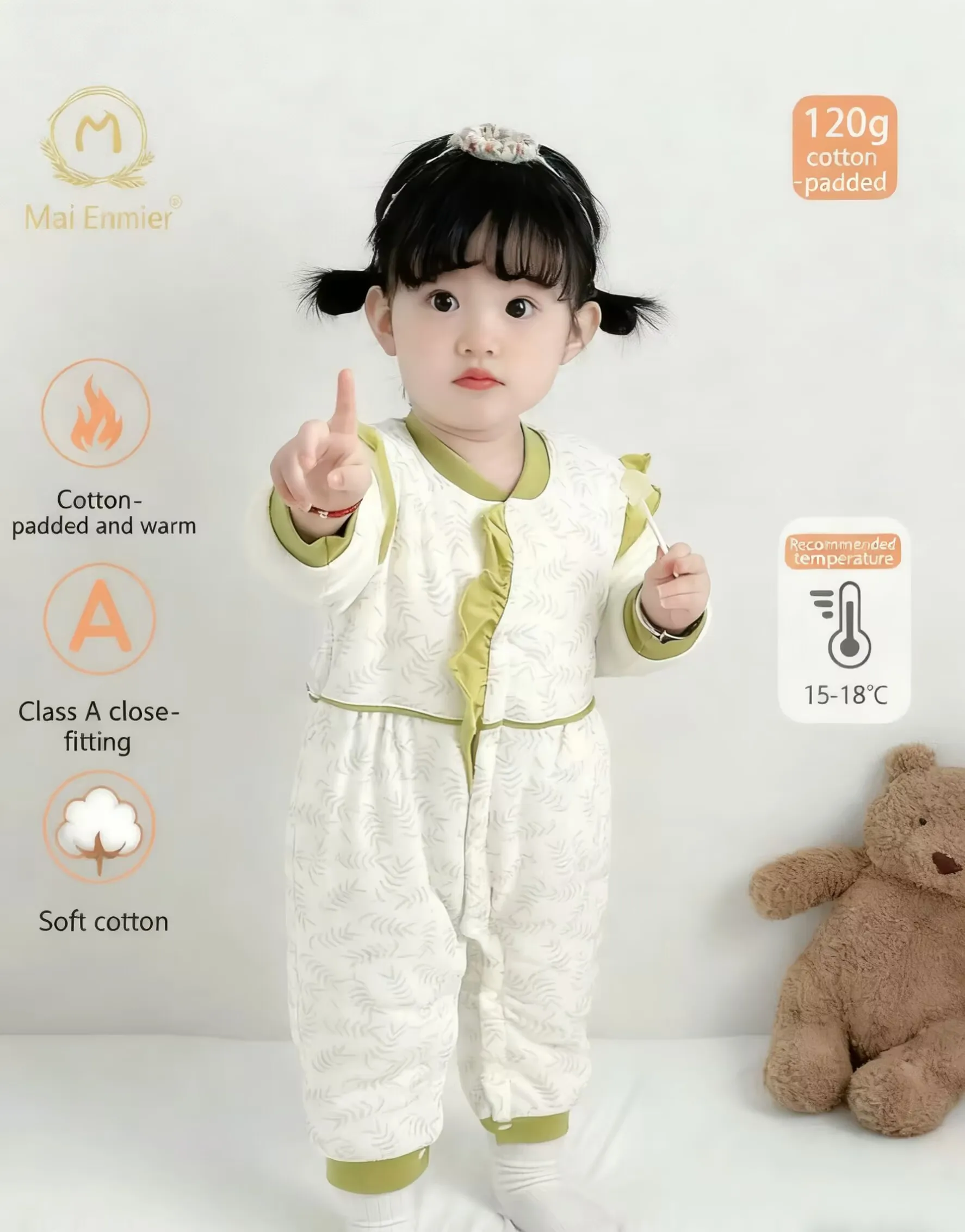 رومبير مريح للأميرة الرعوية للفتيات الصغيرات، ملابس شتوية مبطنة بالقطن الحراري، بدلة لحديثي الولادة ناعمة صديقة للبشرة كهدية 0-2T