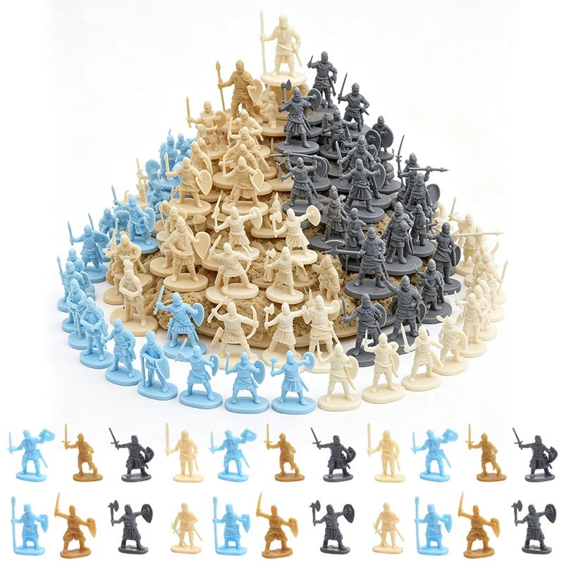 50PCS/Pack Mini Medieval Soldier Figures Sand Table Decor Action Rich Random Poses Desktop Ornament Gift Role-Playing Supply ZYF