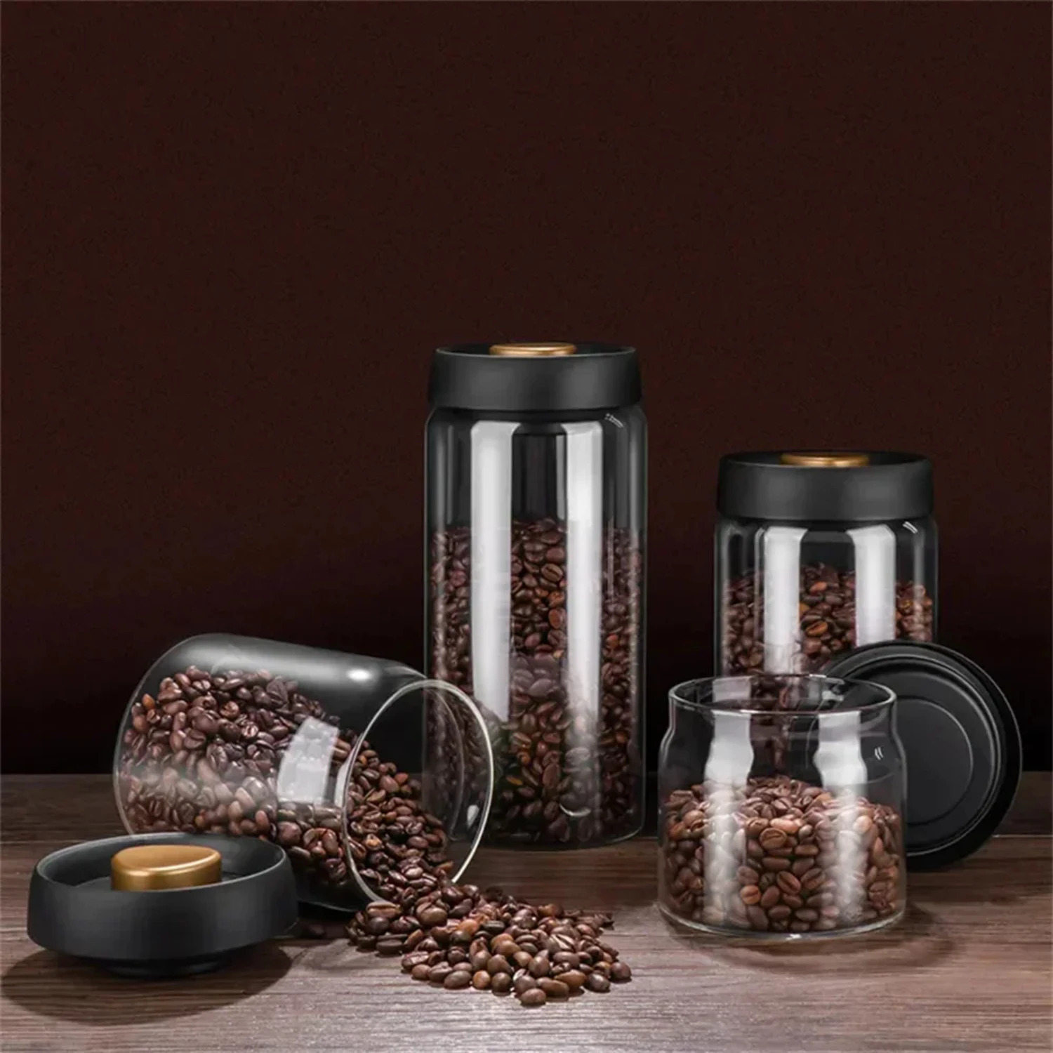 Moisture-proof Household Transparent Glass Food Jars With Vacuum Sealed Tank for Coffee Beans - Airtight Container for Air Extra