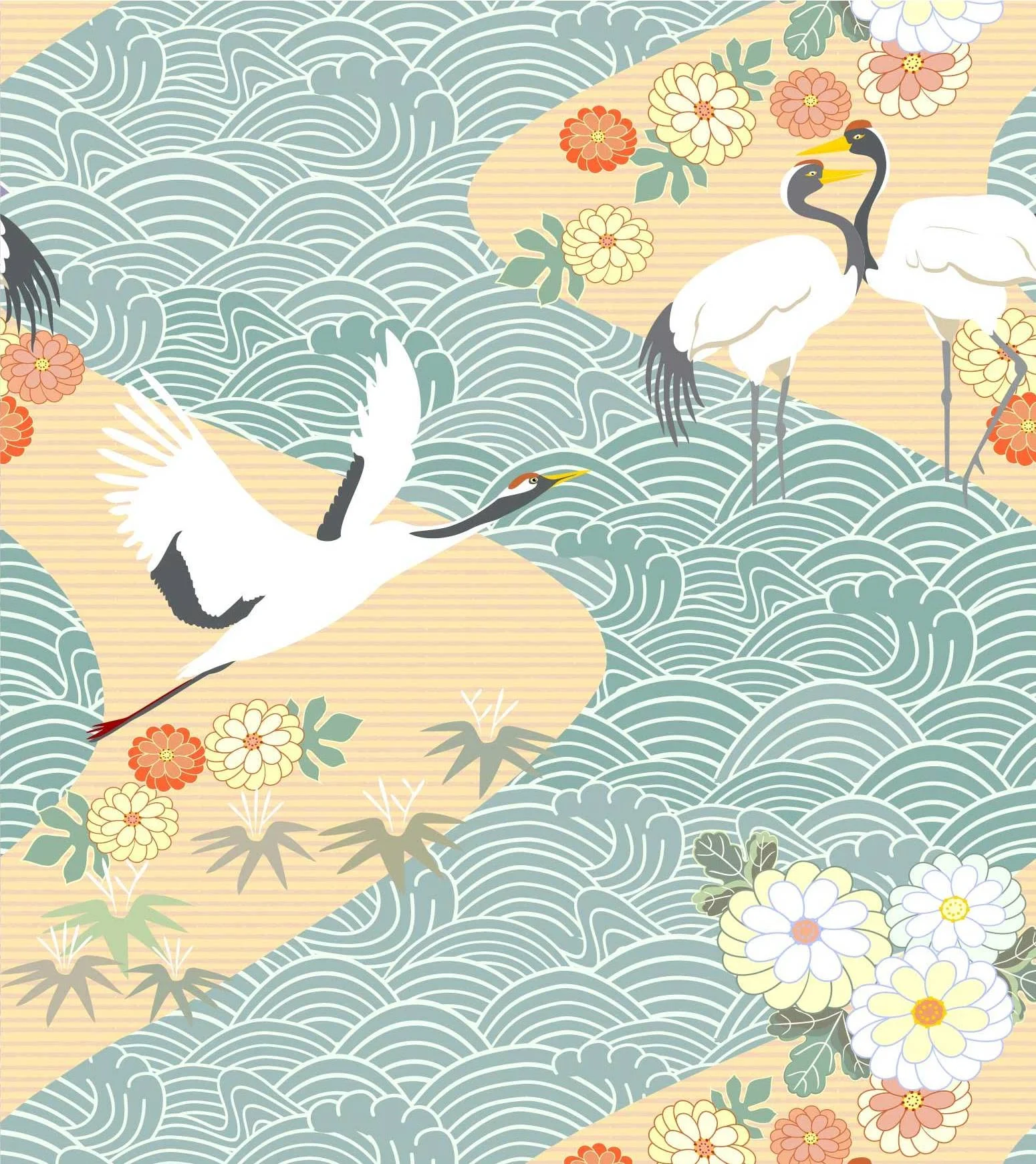 

White Crane Peel and Stick Wallpaper Waves Self Adhesive Wallpaper Removable Contact Paper for Bedroom Living Room Wall Decor