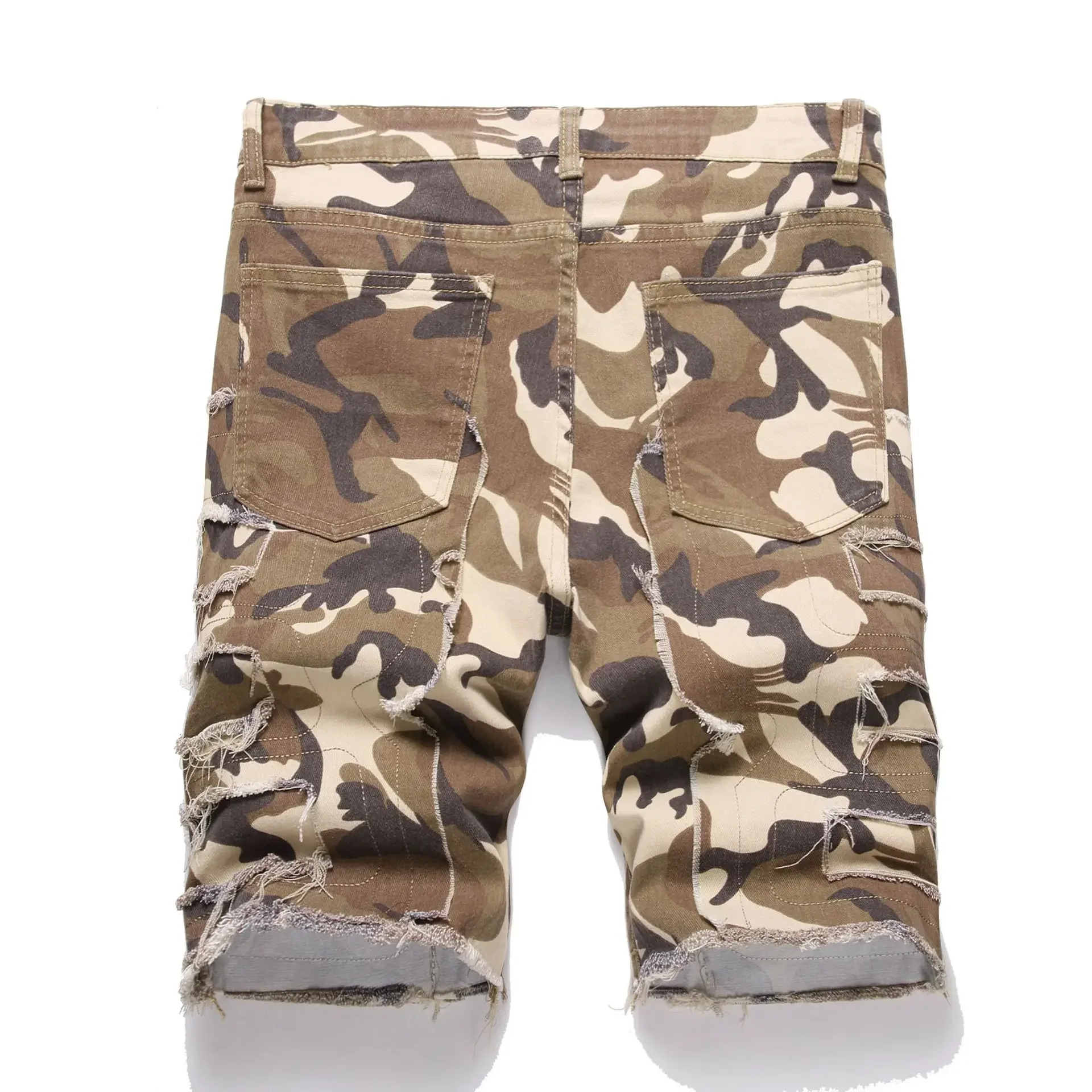 Pop Summer Men's New Casual Trendy Camouflage Loose Jeans Short Pants Fashionable Thin Knee Length Spliced Denim Shorts Male Be