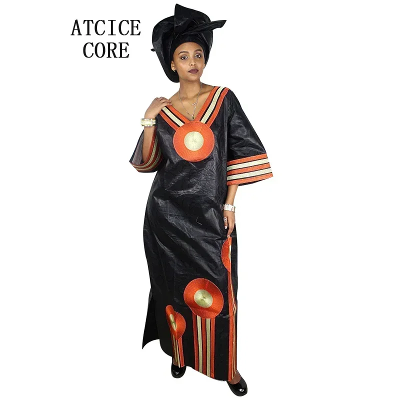 African Dresses For Lady Bazin Riche Embroidery Design Big Size Long Dress With Scarf
