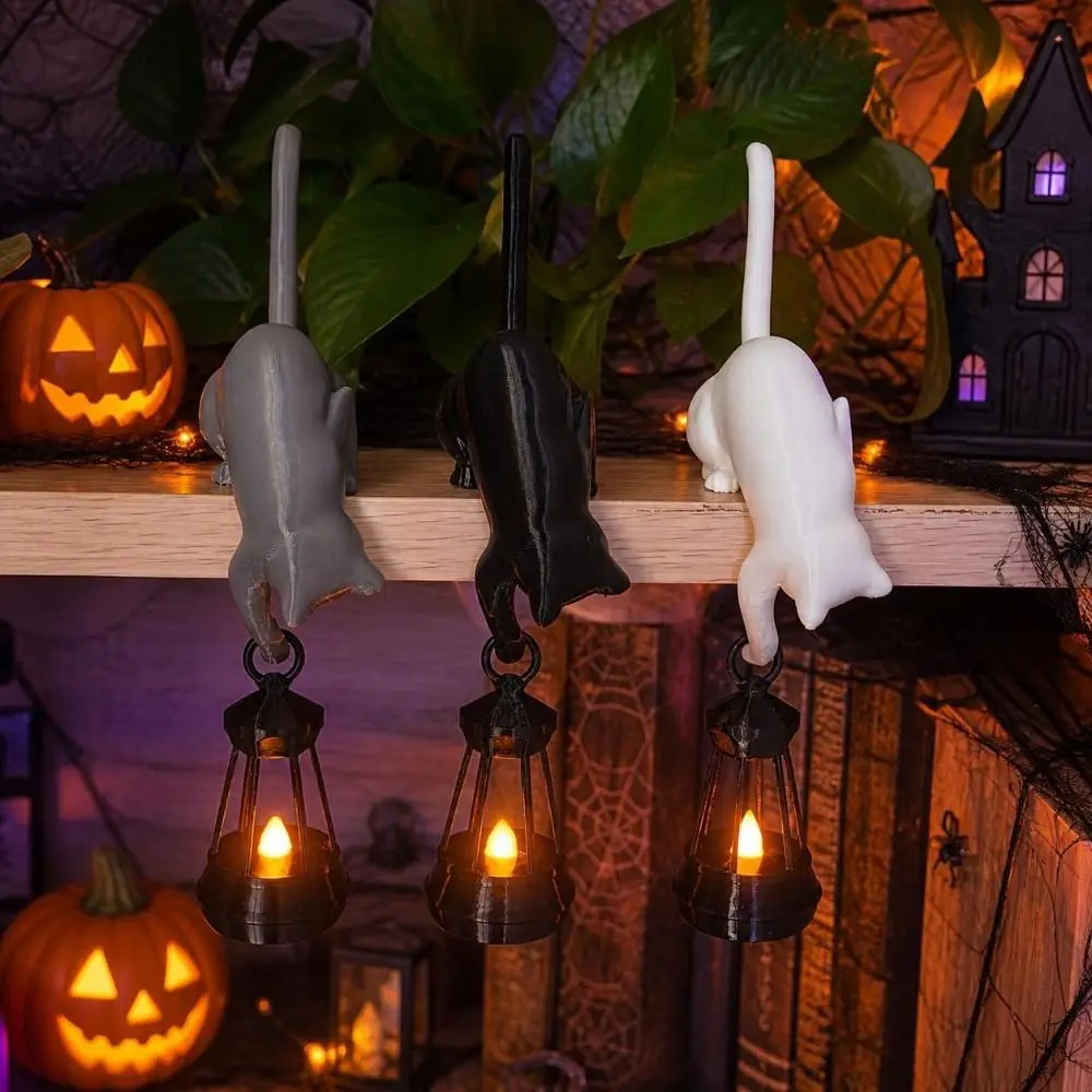 3D Printed Cat-Shaped Wall Hook Inverted Hanging Cute Bookshelf Lantern with Lantern Funny Cat Decorative Hook Home Office Decor