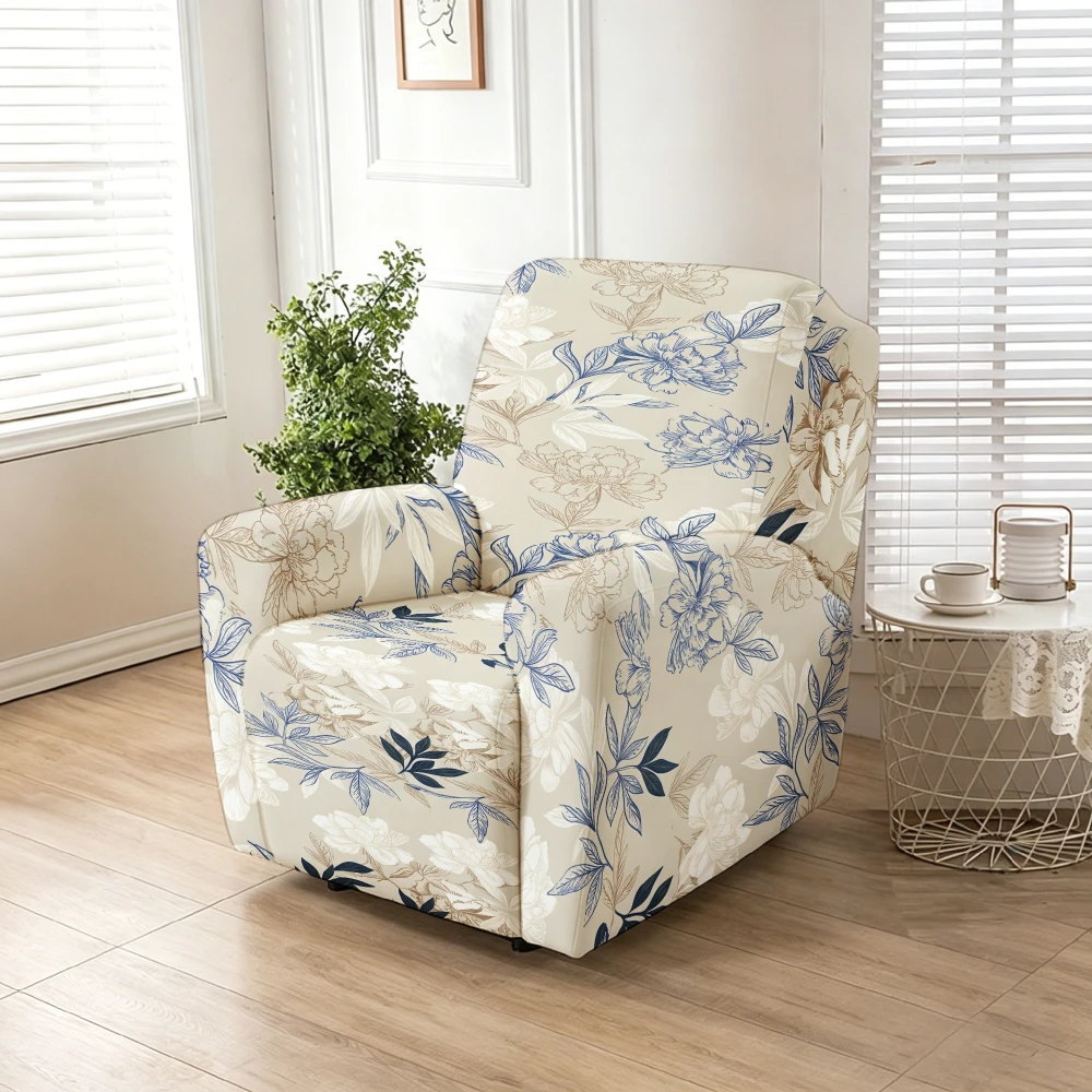 Elegant Botanical Floral Recliner Cover for Living Room Furniture, Stretch Soft Furniture Protector Slipcover