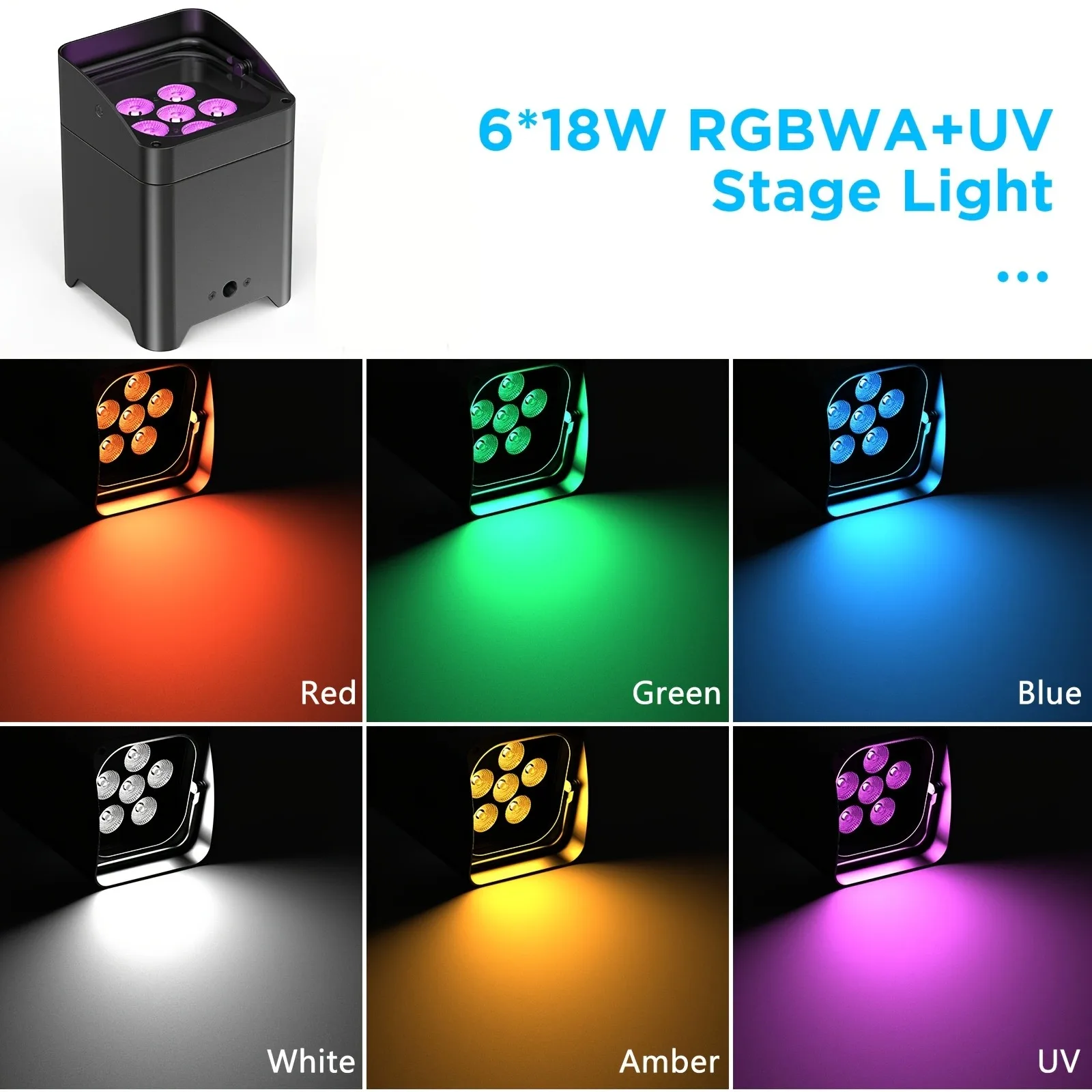 6X18W Rgbwa+Uv Six-In-One Rechargeable Projector Light with Built-In Battery, Featuring a Charging Progress Indicator, Suitable for Wedding Stage Performances, Uplighting, and Indoor Color Lighting