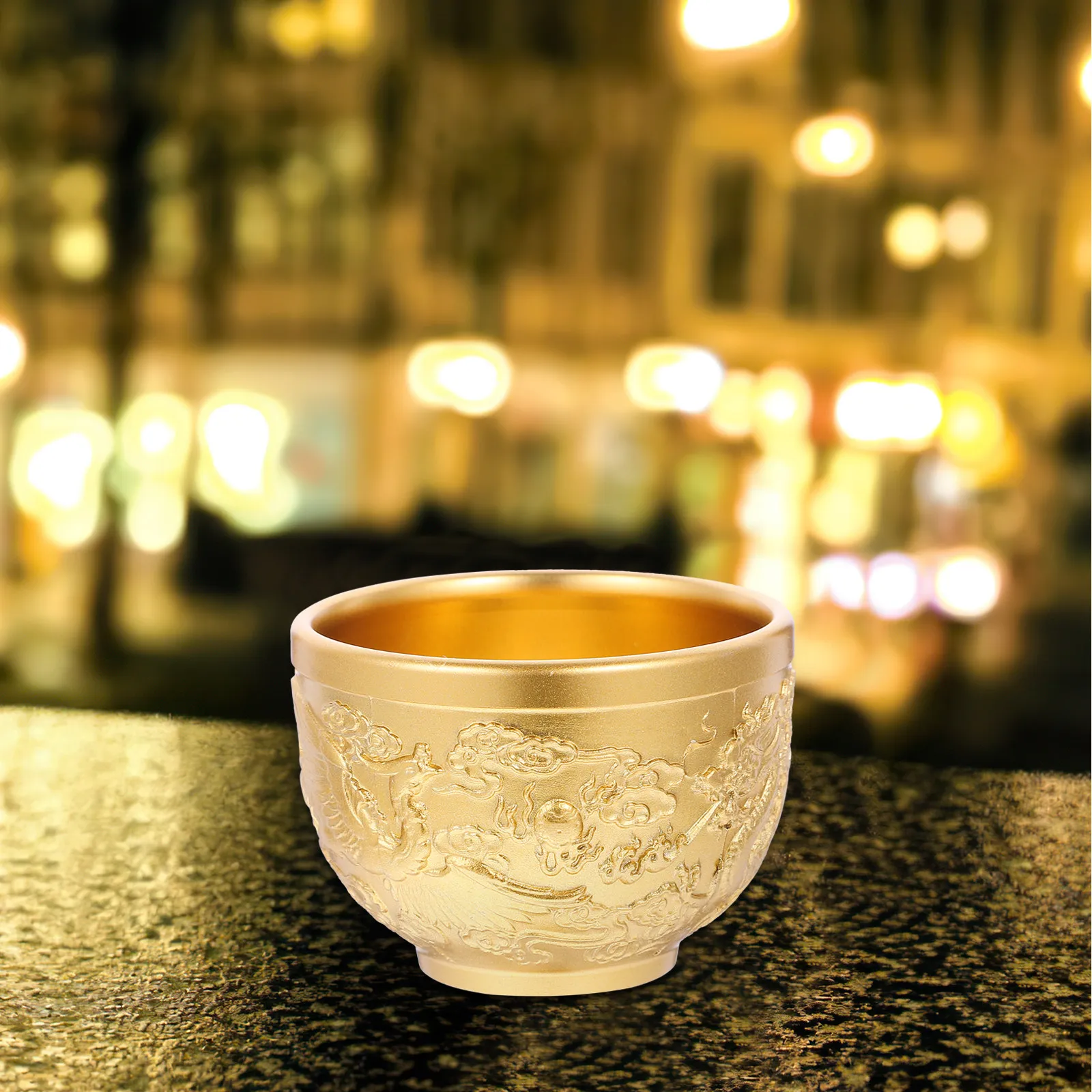 2Pcs Dragon Phoenix Copper Tea Cups Retro Chinese Style Embossed Portable Wine Glasses Vintage Home Decor