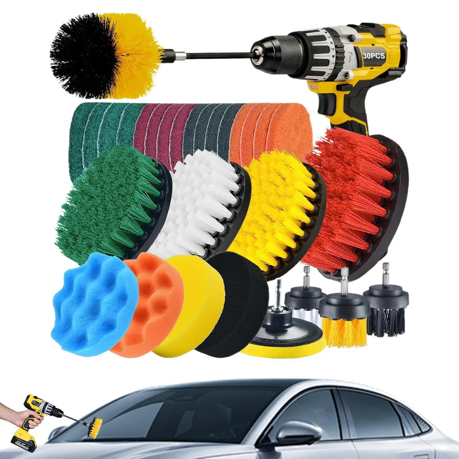 Car Detailing Brush Kit 30 Pieces Auto Care Polishing Scrub Pads Sponge Exterior Car Wash Brush Kit For Truck Vehicle SUV Sedan