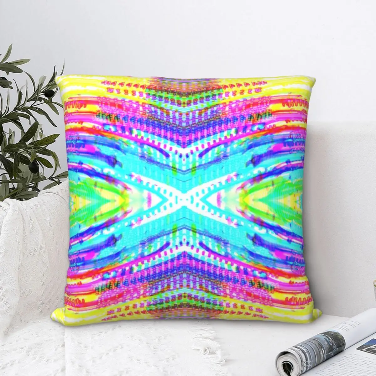 

Bright Neon Haze In White Square Pillowcase Polyester Pillow Cover Velvet Cushion Decor Comfort Throw Pillow For Home Bedroom